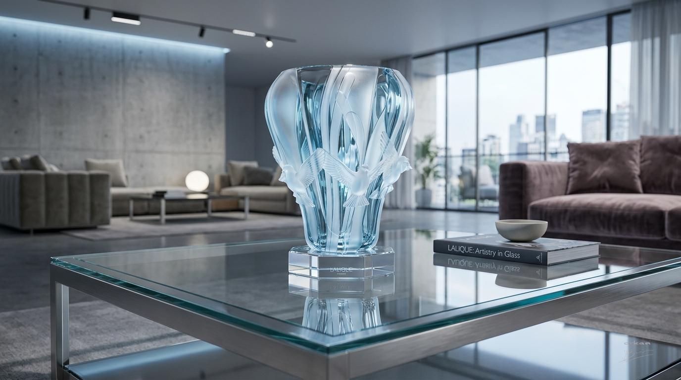 Création de vases en cristal hommage à René Lalique et aux métiers des souffleurs de verre et des arts du feu.