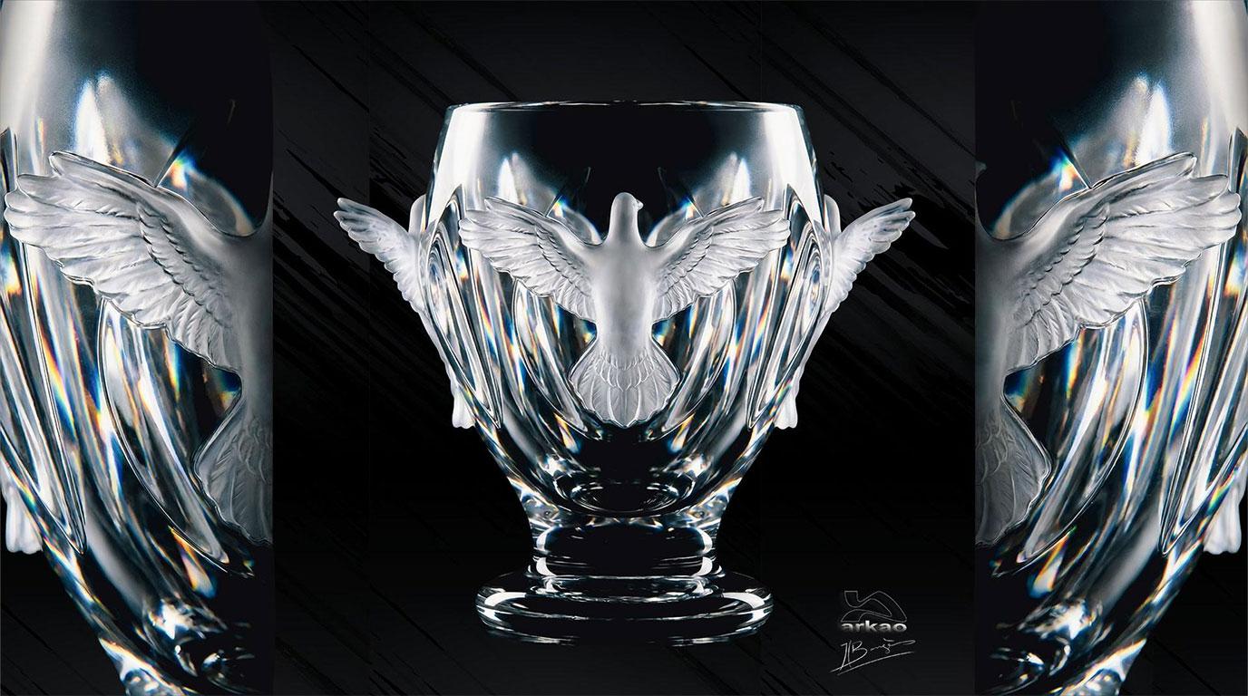 Création de vases en cristal hommage à René Lalique et aux métiers des souffleurs de verre et des arts du feu.