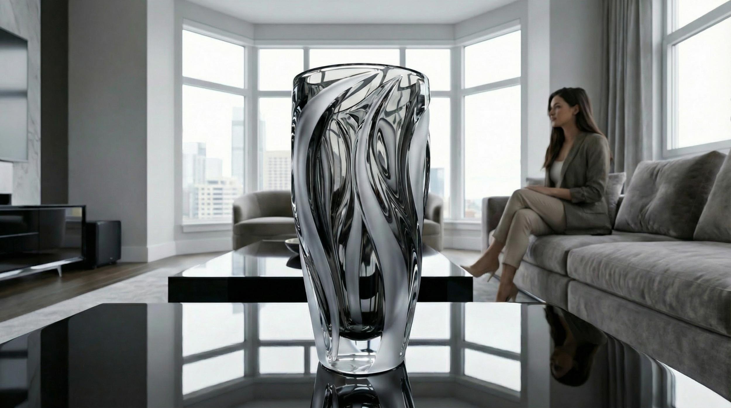 Création de vases en cristal hommage à René Lalique et aux métiers des souffleurs de verre et des arts du feu.