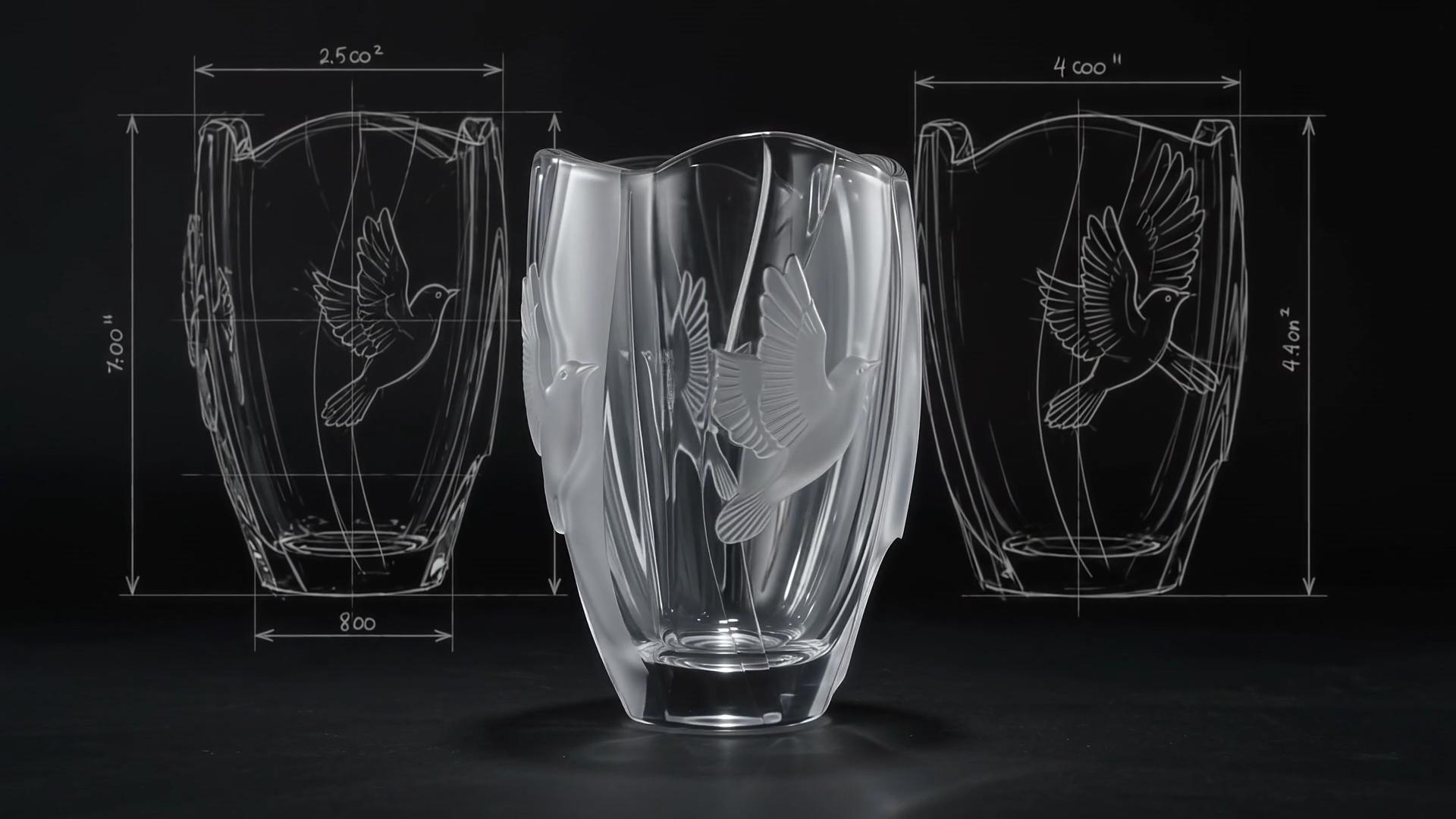 Création de vases en cristal hommage à René Lalique et aux métiers des souffleurs de verre et des arts du feu.