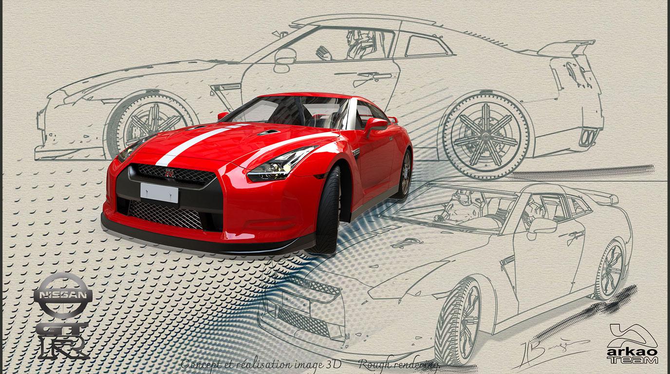 design graphique concept roughs images 3 D logiciels classiques assisté par IA