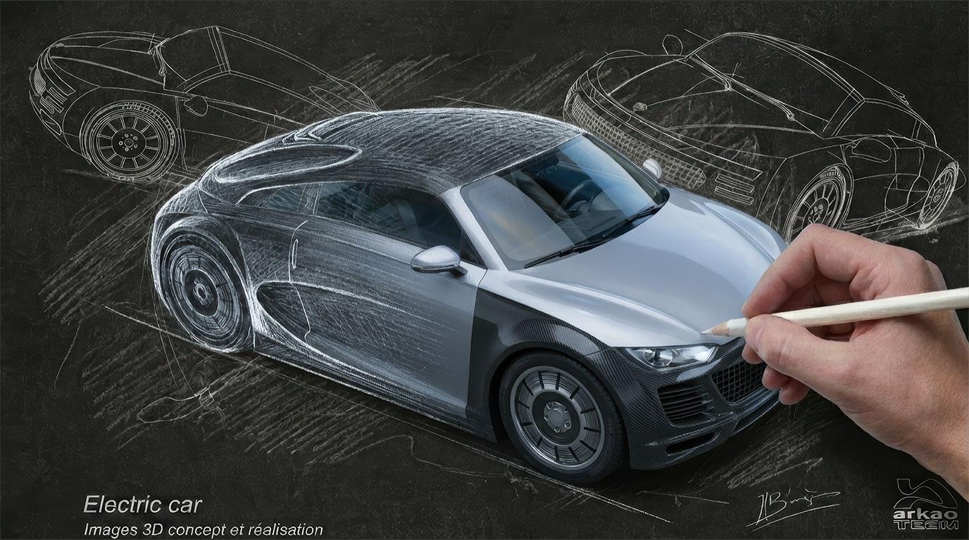 design graphique concept roughs images 3 D logiciels classiques assisté par IA