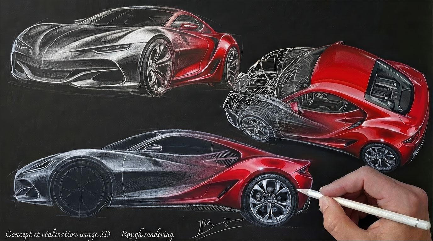 design graphique concept roughs images 3 D logiciels classiques assisté par IA