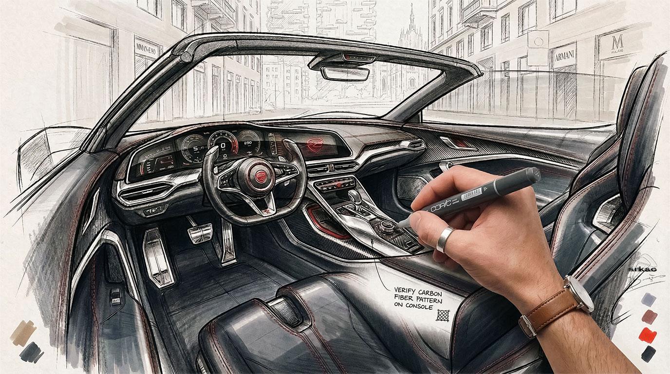 design graphique concept roughs images 3 D logiciels classiques assisté par IA