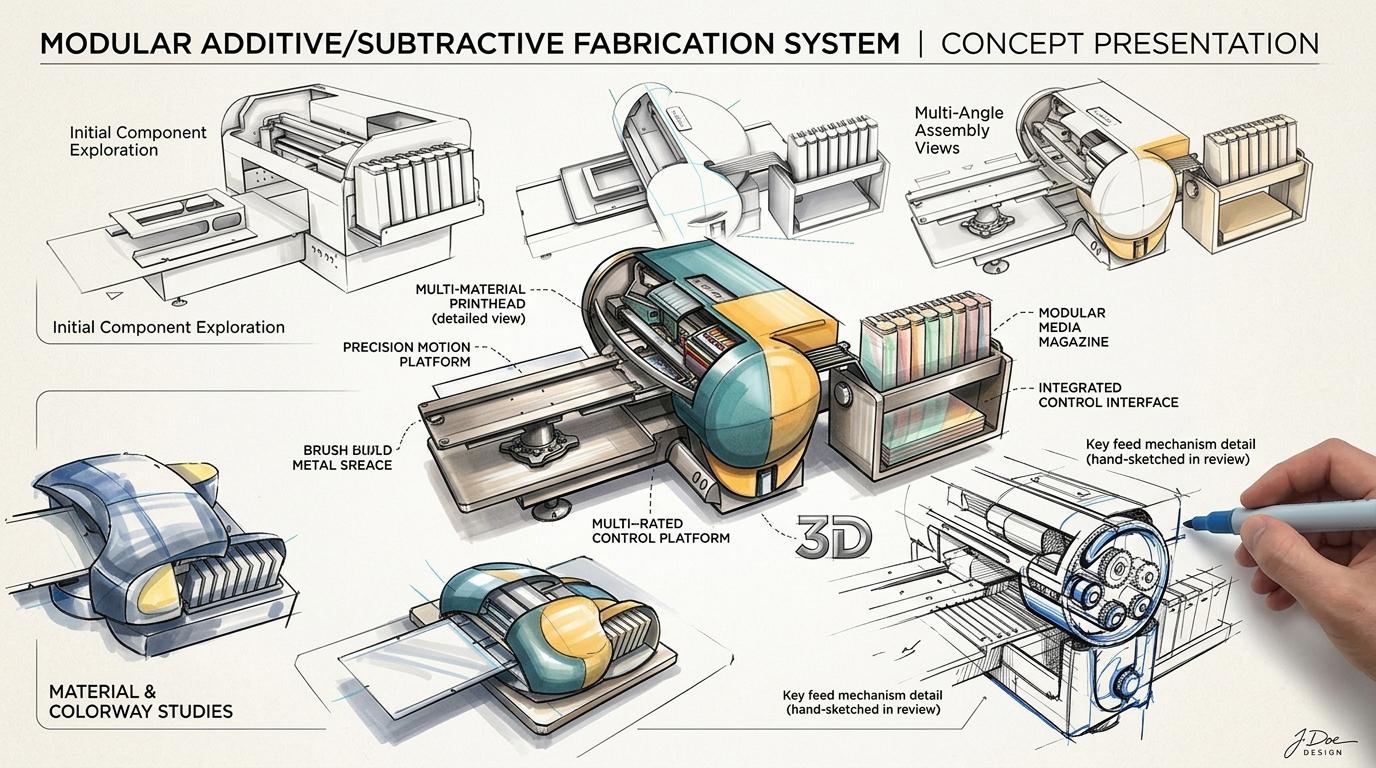 Design graphique concept roughs images 3 D logiciels classiques assisté par IA